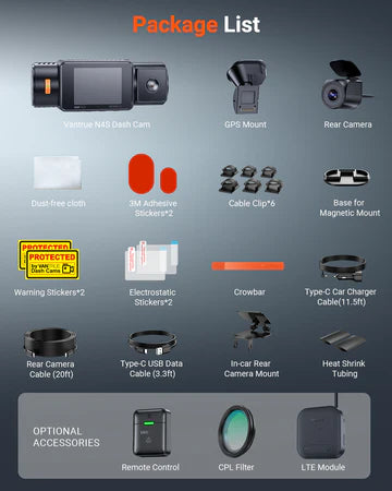 Vantrue N4S 3 Channel Front Inside Rear Dash Cam