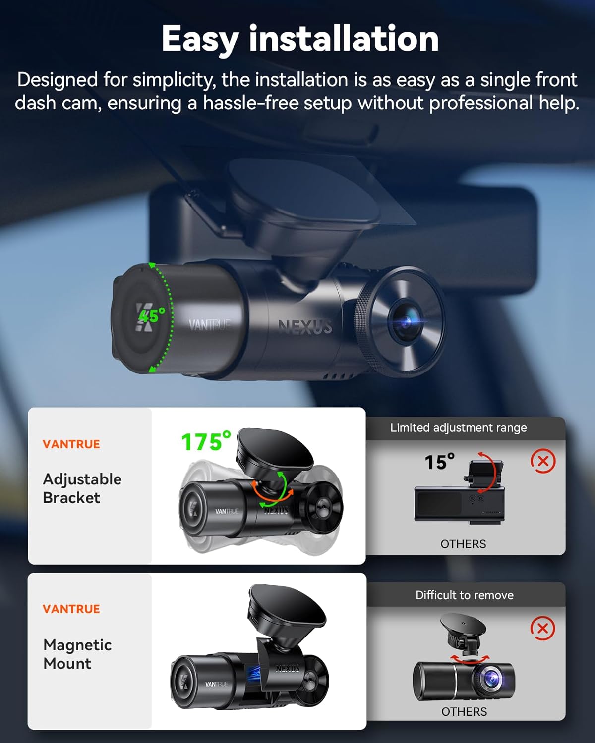 Vantrue N2X 2.7K Dash Cam Front and Inside