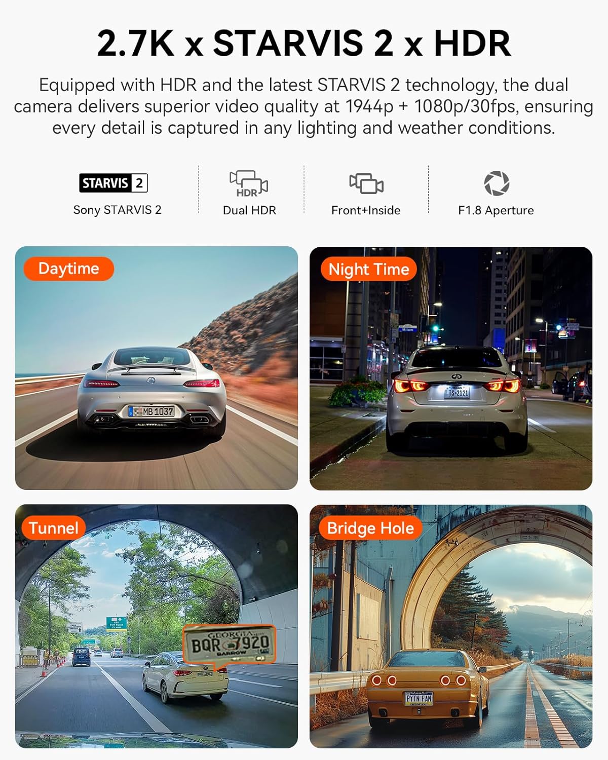Vantrue N2X 2.7K Dash Cam Front and Inside