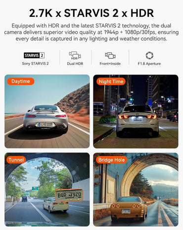 Vantrue N2X 2.7K Dash Cam Front and Inside