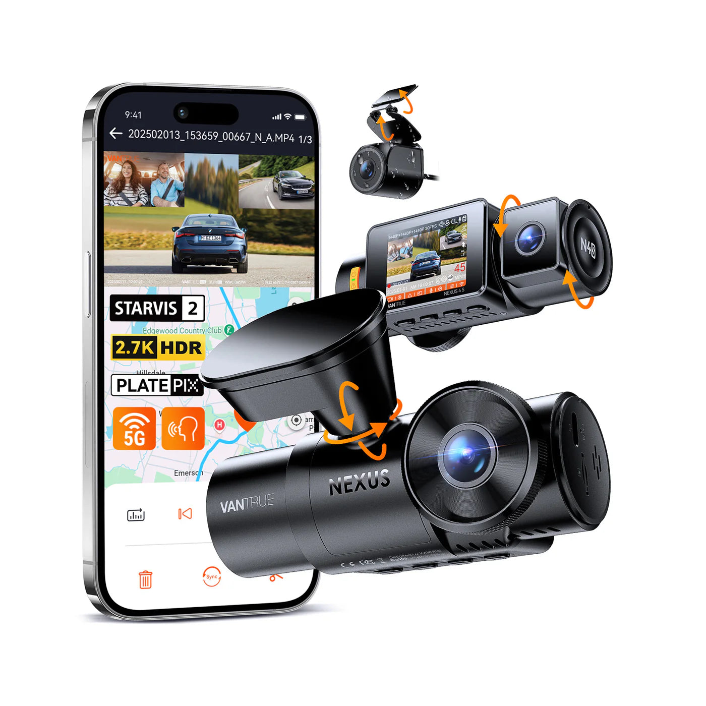 Vantrue N4S 3 Channel Front Inside Rear Dash Cam